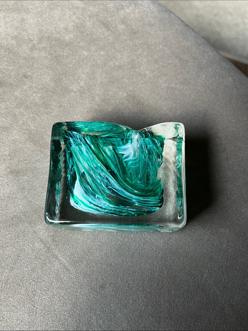 Art Glass Decorative Teal Green Ice Block votive